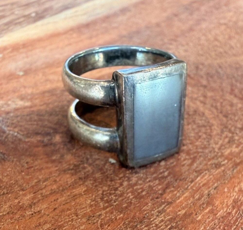 Vintage 925 Sterling Silver Ring Double Band Sz 6 Modern tribal native boho